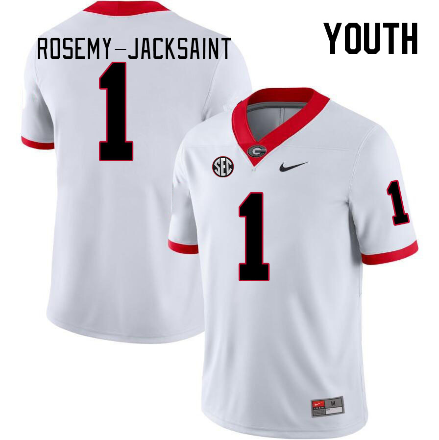 Georgia Bulldogs Youth Marcus Rosemy-Jacksaint #1 White Stitched College UGA Football Jersey 23OD010DR